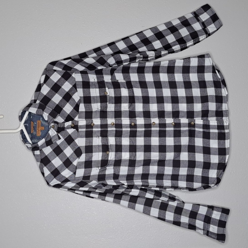Jachs Girlfriend Women's Flannel Button Shirt Size Small Black White Stretch S